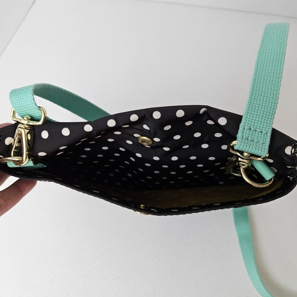 Fossil Keyper Mini Flap Crossbody Organizer Purse Polka Dot Bag - Black and Mint - Picture 4 of 13